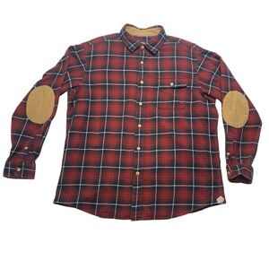 Daniel Cremieux Classics Flannel Shirt Men’s Size XL Elbow Patches Red Plaid
